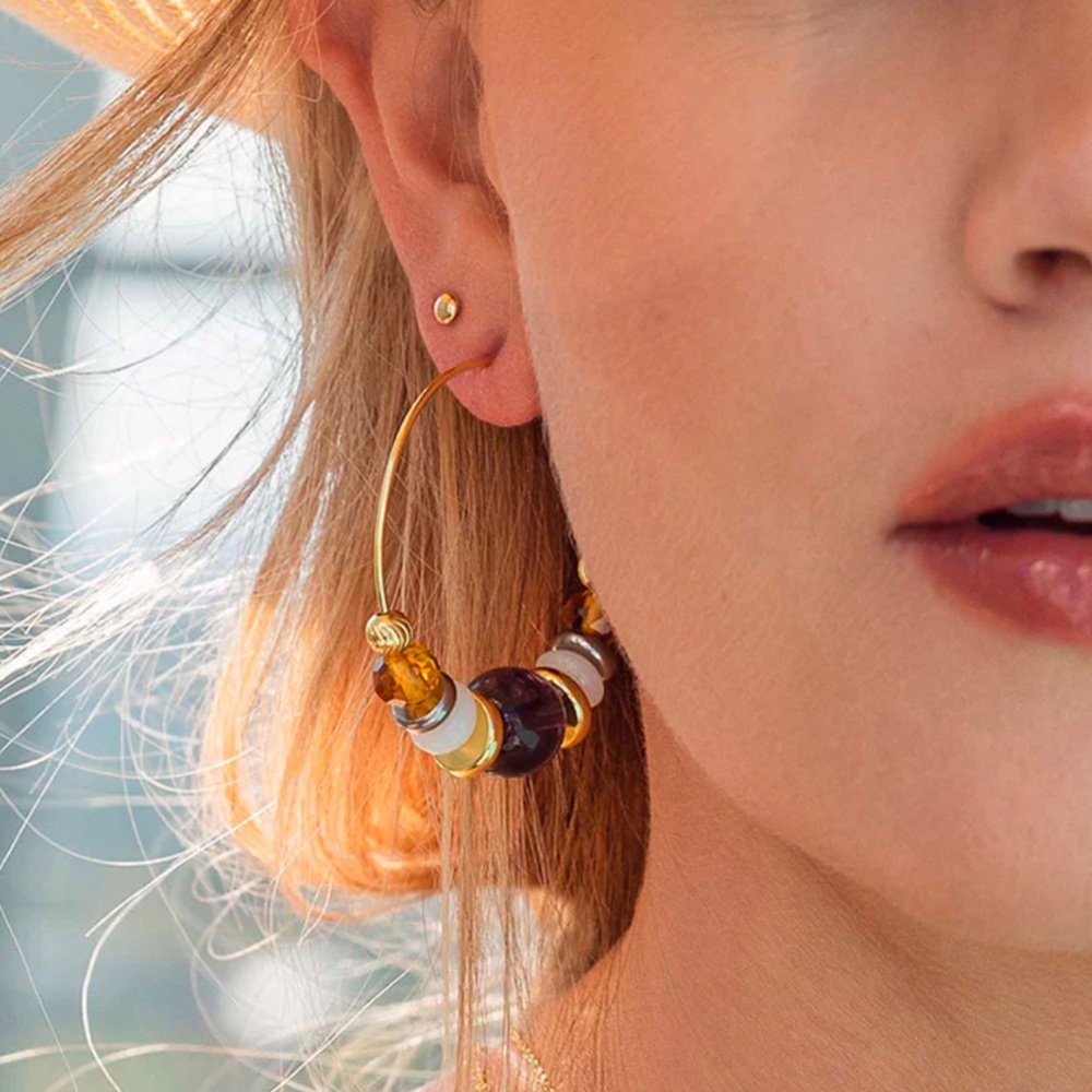 Uncommon James Gold and Purple Hoop Earrings